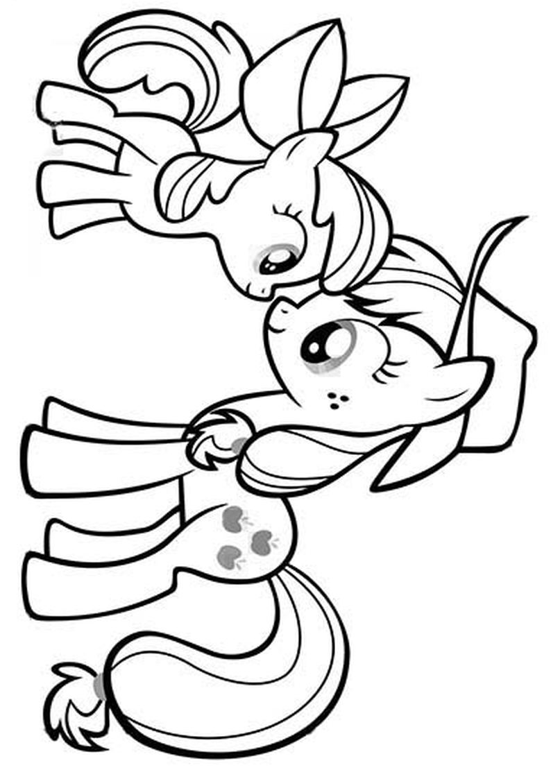 kolorowanka My little Pony Apple Bloom i jej brat kucyk Applejack, malowanka do wydruku dla dziewczynki numer 4